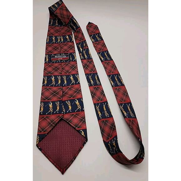 HATHAWAY GOLF Vintage Golfer Tie 100% Silk Red And Blue Plaid Made In USA - Picture 7 of 8